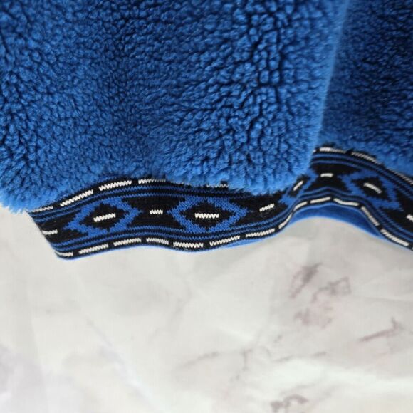 Vintage Sweater Mens Large Blue Black Crew 90s 80s Teddy Sherpa Fuzzy Faux - Picture 8 of 12